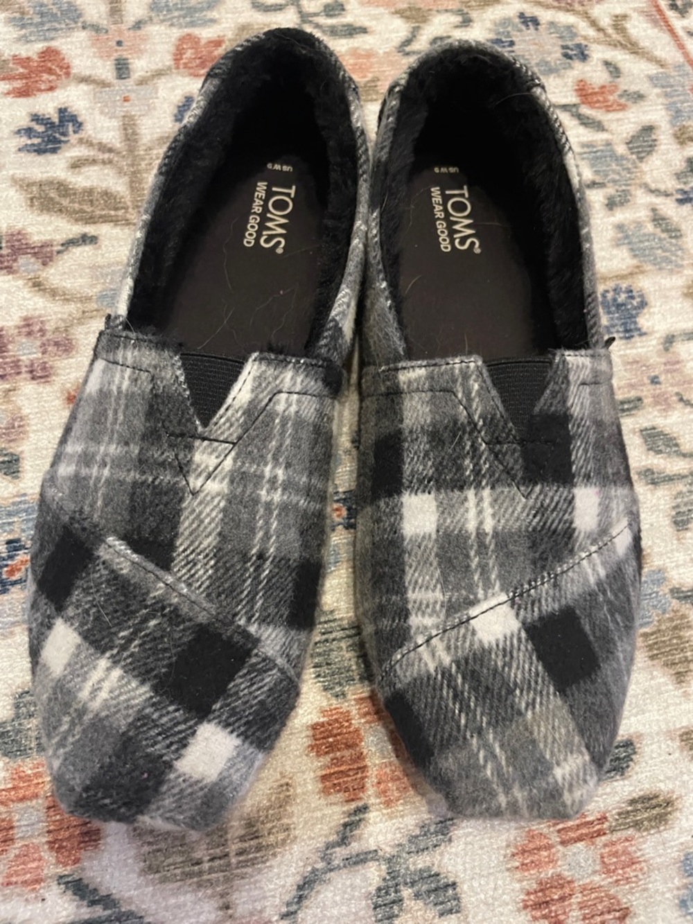 Toms Women's Black & Gray Plaid Slip-On Loafers
